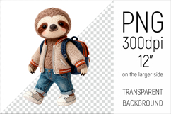 Knitted School Sloth with Backpack Clipart. Perfect for school projects, graduation gifts, teacher appreciation designs, and educational materials.