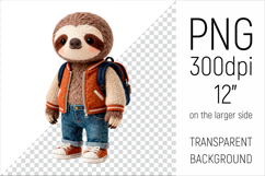 Knitted School Sloth with Backpack Clipart. Perfect for school projects, graduation gifts, teacher appreciation designs, and educational materials.