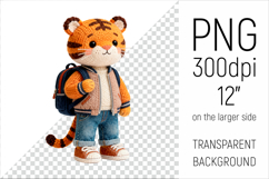 Knitted School Tiger  with Backpack Clipart. Perfect for school projects, graduation gifts, teacher appreciation designs, and educational materials.