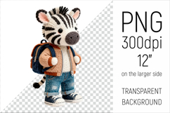 Knitted School Zebra with Backpack Clipart. Perfect for school projects, graduation gifts, teacher appreciation designs, and educational materials.