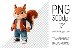 Knitted Squirrel with Backpack  Clipart. Perfect for school projects, graduation gifts, teacher appreciation designs, and educational materials.