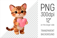 Knitted Tabby Cat with Heart. Valentine Clipart. Ideal for sublimation projects, Valentines Day gifts, mugs, T-shirts, cards, stickers, scrapbooking, nursery decor, planners, and digital crafts.