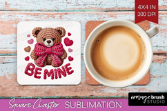 Knitted Valentines Day Square Coaster - Faux Yarn Coaster Product Image 1