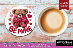 Knitted Valentines Day Round Coaster - Faux Yarn Coaster PNG Product Image 1