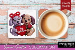 Knitted Valentines Day Square Coaster - Faux Yarn Coaster Product Image 1