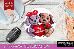 Knitted Valentines Day Car Coaster - Faux Yarn Coaster PNG Product Image 1