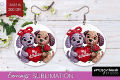 Knitted Valentines Day Round Earrings - Faux Yarn PNG Product Image 1