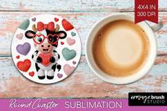 Knitted Valentines Day Round Coaster - Faux Yarn Coaster PNG Product Image 1