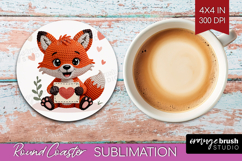 Knitted Valentines Day Round Coaster - Faux Yarn Coaster PNG Product Image 1