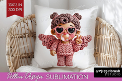 Knitted Valentines Day Pillow Sublimation - Faux Yarn Pillow Product Image 1