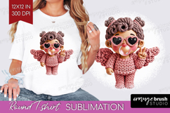 Knitted Valentines Day Round Tshirt Background - Faux Yarn Product Image 1