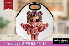 Knitted Valentines Day Lunch Bag - Faux Yarn Lunch Bug PNG Product Image 1