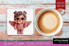 Knitted Valentines Day Square Coaster - Faux Yarn Coaster Product Image 1