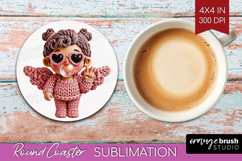 Knitted Valentines Day Round Coaster - Faux Yarn Coaster PNG Product Image 1