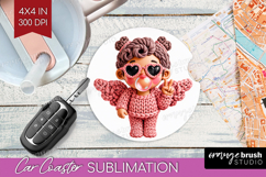 Knitted Valentines Day Car Coaster - Faux Yarn Coaster PNG Product Image 1