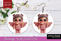 Knitted Valentines Day Round Earrings - Faux Yarn PNG Product Image 1