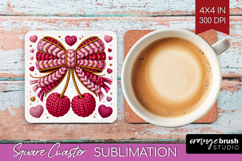 Knitted Valentines Day Square Coaster - Faux Yarn Coaster Product Image 1