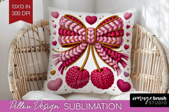 Knitted Valentines Day Pillow Sublimation - Faux Yarn Pillow Product Image 1