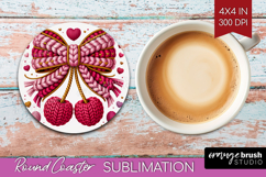 Knitted Valentines Day Round Coaster - Faux Yarn Coaster PNG Product Image 1