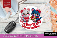 Knitted Valentines Day Car Coaster - Faux Yarn Coaster PNG Product Image 1