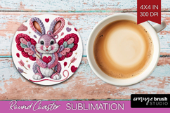 Knitted Valentines Day Round Coaster - Faux Yarn Coaster PNG Product Image 1