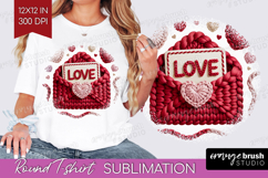 Knitted Valentines Day Round Tshirt Background - Faux Yarn Product Image 1