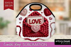 Knitted Valentines Day Lunch Bag - Faux Yarn Lunch Bug PNG Product Image 1