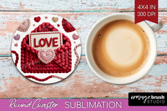 Knitted Valentines Day Round Coaster - Faux Yarn Coaster PNG Product Image 1