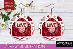 Knitted Valentines Day Round Earrings - Faux Yarn PNG Product Image 1