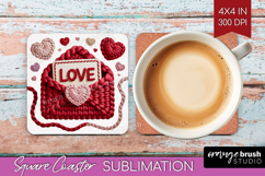 Knitted Valentines Day Square Coaster - Faux Yarn Coaster Product Image 1