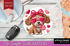 Knitted Valentines Day Car Coaster - Faux Yarn Coaster PNG Product Image 1