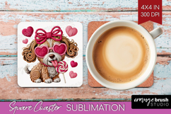 Knitted Valentines Day Square Coaster - Faux Yarn Coaster Product Image 1