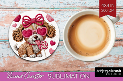 Knitted Valentines Day Round Coaster - Faux Yarn Coaster PNG Product Image 1