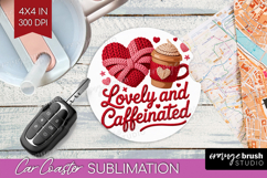 Knitted Valentines Day Car Coaster - Faux Yarn Coaster PNG Product Image 1