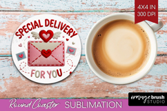 Knitted Valentines Day Round Coaster - Faux Yarn Coaster PNG Product Image 1