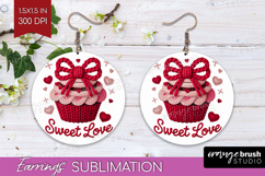 Knitted Valentines Day Round Earrings - Faux Yarn PNG Product Image 1