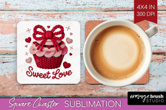 Knitted Valentines Day Square Coaster - Faux Yarn Coaster Product Image 1