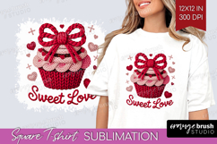 Knitted Valentines Day Square Tshirt Background - Faux Yarn Product Image 1