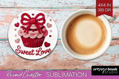 Knitted Valentines Day Round Coaster - Faux Yarn Coaster PNG Product Image 1