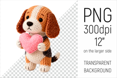 Knitted Valentine Beagle Dog with Heart Clipart. Ideal for sublimation projects, Valentines Day gifts, mugs, T-shirts, cards, stickers, scrapbooking, nursery decor, planners, and digital crafts.