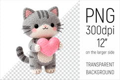 Knitted Valentine Cat with Heart Clipart. Ideal for sublimation projects, Valentines Day gifts, mugs, T-shirts, cards, stickers, scrapbooking, nursery decor, planners, and digital crafts.