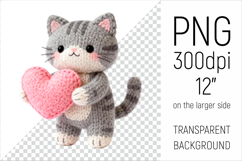 Knitted Valentine Cat with Heart Clipart. Ideal for sublimation projects, Valentines Day gifts, mugs, T-shirts, cards, stickers, scrapbooking, nursery decor, planners, and digital crafts.