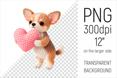 Knitted Valentine Chihuahua Dog with Heart Clipart. Ideal for sublimation projects, Valentines Day gifts, mugs, T-shirts, cards, stickers, scrapbooking, nursery decor, planners, and digital crafts.
