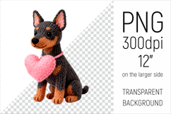 Knitted Valentine Doberman Pinscher with Heart Clipart. Ideal for sublimation projects, Valentines Day gifts, mugs, T-shirts, cards, stickers, scrapbooking, nursery decor, planners, and digital crafts.