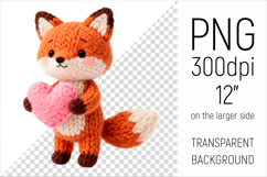 Knitted Valentine Fox with Heart Clipart. Ideal for sublimation projects, Valentines Day gifts, mugs, T-shirts, cards, stickers, scrapbooking, nursery decor, planners, and digital crafts.