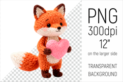 Knitted Valentine Fox with Heart Clipart. Ideal for sublimation projects, Valentines Day gifts, mugs, T-shirts, cards, stickers, scrapbooking, nursery decor, planners, and digital crafts.