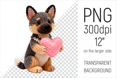 Knitted Valentine German Shepherd with Heart Clipart. Ideal for sublimation projects, Valentines Day gifts, mugs, T-shirts, cards, stickers, scrapbooking, nursery decor, planners, and digital crafts.