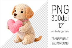 Knitted Valentine Labrador Dog with Heart Clipart. Ideal for sublimation projects, Valentines Day gifts, mugs, T-shirts, cards, stickers, scrapbooking, nursery decor, planners, and digital crafts.