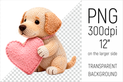 Knitted Valentine Labrador Dog with Heart Clipart. Ideal for sublimation projects, Valentines Day gifts, mugs, T-shirts, cards, stickers, scrapbooking, nursery decor, planners, and digital crafts.