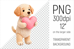 Knitted Valentine Labrador Dog with Heart Clipart. Ideal for sublimation projects, Valentines Day gifts, mugs, T-shirts, cards, stickers, scrapbooking, nursery decor, planners, and digital crafts.